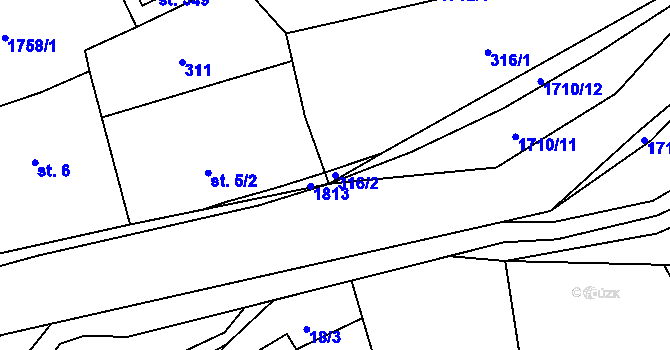 Parcela st. 316/2 v KÚ Rybí, Katastrální mapa