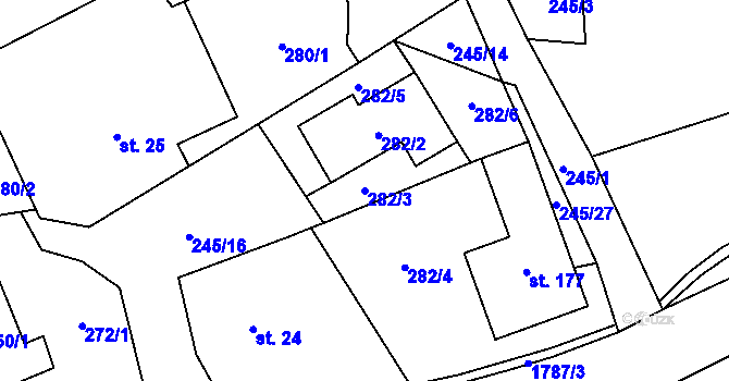 Parcela st. 282/3 v KÚ Rybí, Katastrální mapa