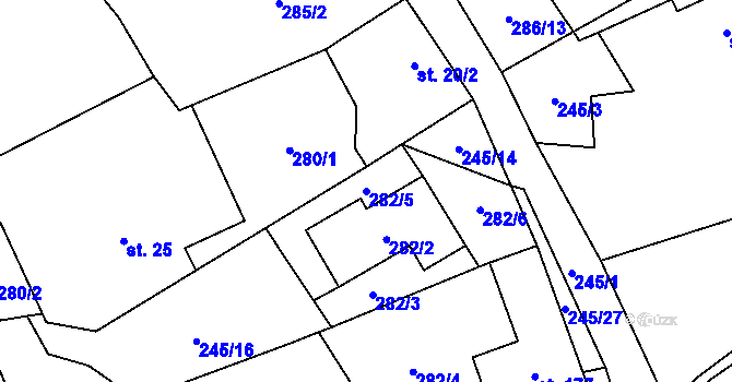 Parcela st. 282/5 v KÚ Rybí, Katastrální mapa