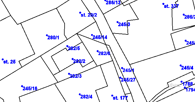 Parcela st. 282/6 v KÚ Rybí, Katastrální mapa