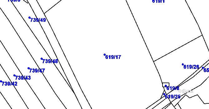 Parcela st. 619/17 v KÚ Rybí, Katastrální mapa
