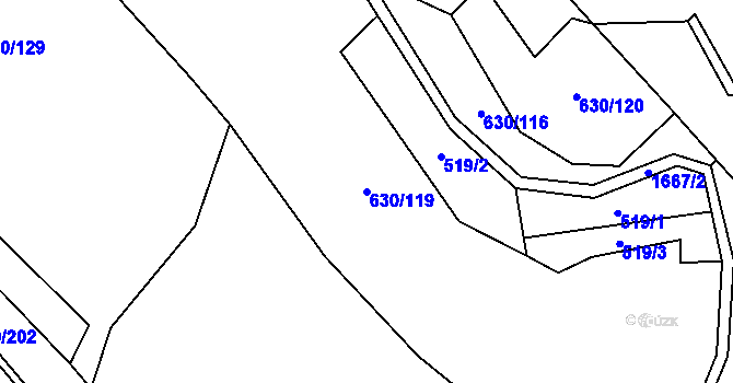 Parcela st. 630/119 v KÚ Rybí, Katastrální mapa