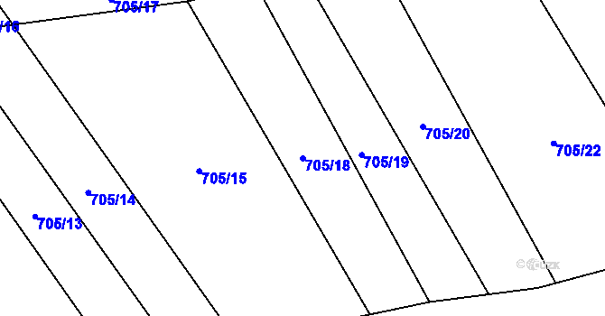 Parcela st. 705/18 v KÚ Rybí, Katastrální mapa