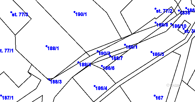 Parcela st. 190/3 v KÚ Rybí, Katastrální mapa