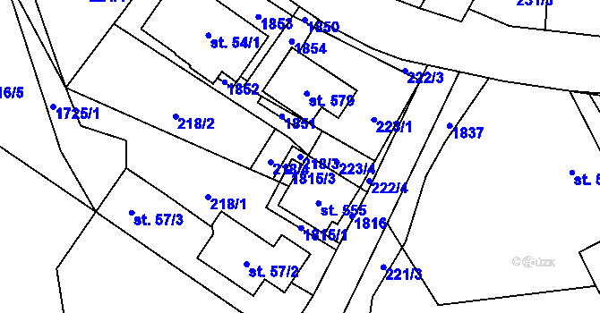 Parcela st. 218/3 v KÚ Rybí, Katastrální mapa
