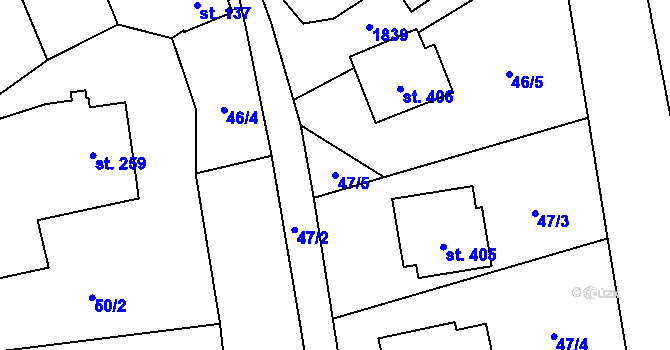 Parcela st. 47/5 v KÚ Rybí, Katastrální mapa