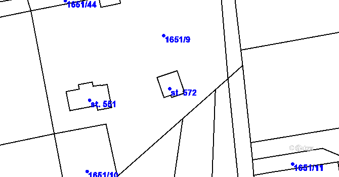 Parcela st. 572 v KÚ Rybí, Katastrální mapa