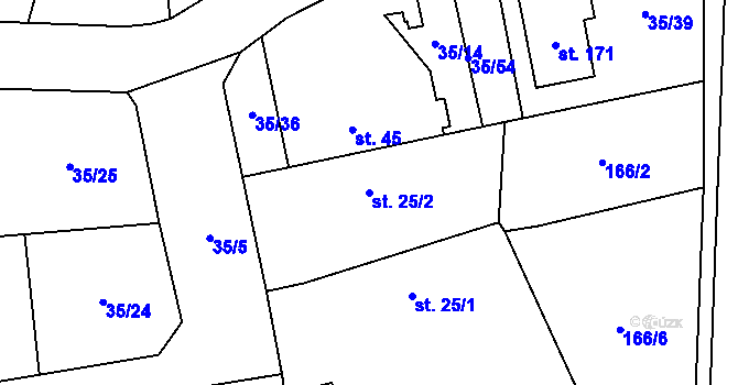 Parcela st. 25/2 v KÚ Černá u Bohdanče, Katastrální mapa