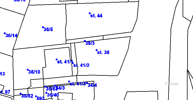 Parcela st. 38 v KÚ Černá u Bohdanče, Katastrální mapa