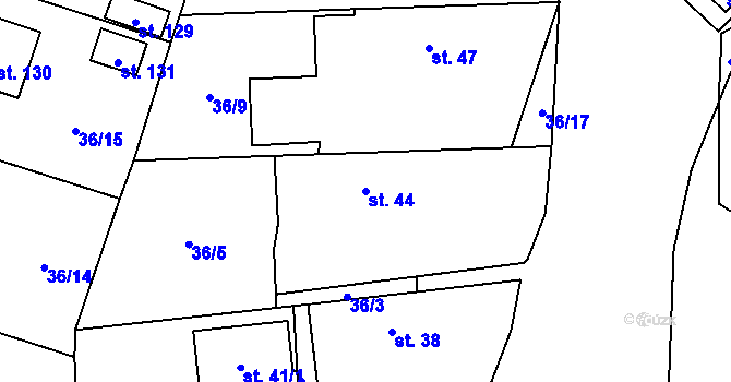 Parcela st. 44 v KÚ Černá u Bohdanče, Katastrální mapa