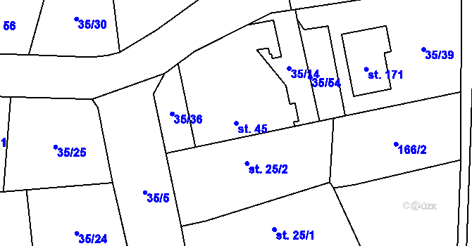 Parcela st. 45 v KÚ Černá u Bohdanče, Katastrální mapa