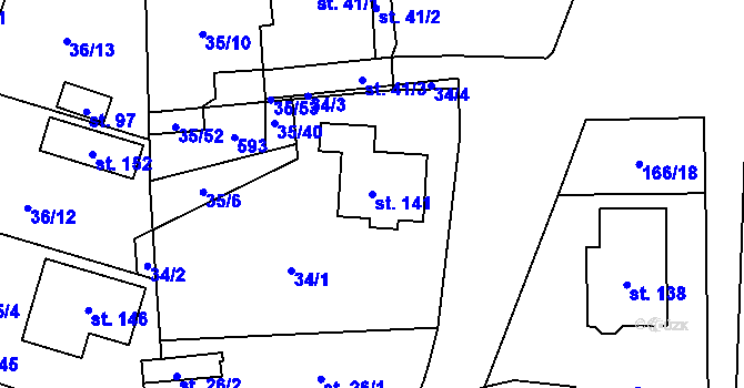 Parcela st. 141 v KÚ Černá u Bohdanče, Katastrální mapa