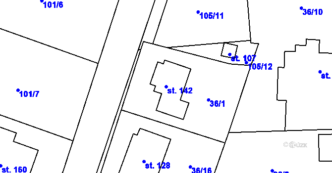 Parcela st. 142 v KÚ Černá u Bohdanče, Katastrální mapa