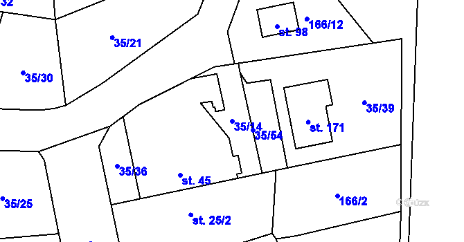 Parcela st. 35/14 v KÚ Černá u Bohdanče, Katastrální mapa