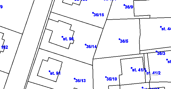 Parcela st. 36/14 v KÚ Černá u Bohdanče, Katastrální mapa