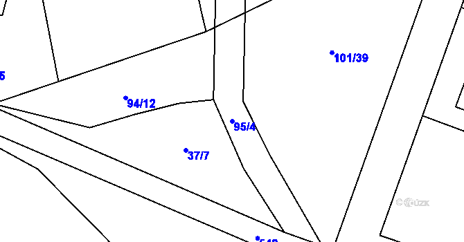 Parcela st. 95/4 v KÚ Černá u Bohdanče, Katastrální mapa