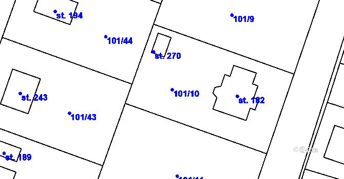 Parcela st. 101/10 v KÚ Černá u Bohdanče, Katastrální mapa