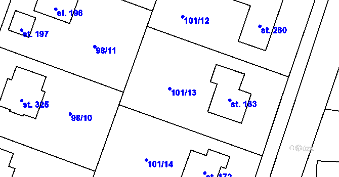 Parcela st. 101/13 v KÚ Černá u Bohdanče, Katastrální mapa