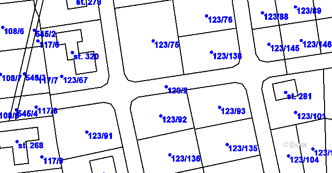 Parcela st. 129/2 v KÚ Černá u Bohdanče, Katastrální mapa