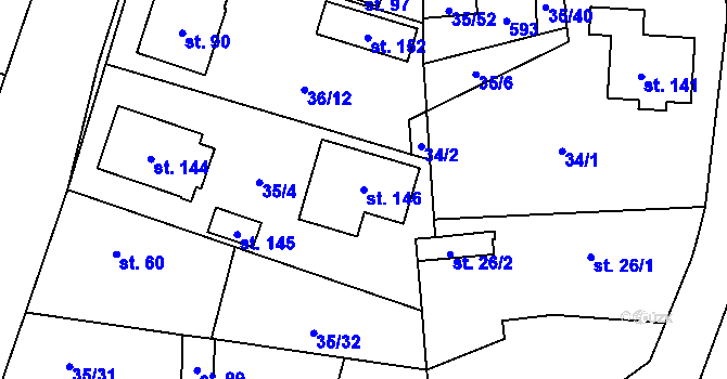 Parcela st. 146 v KÚ Černá u Bohdanče, Katastrální mapa