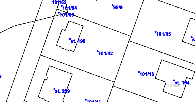 Parcela st. 101/42 v KÚ Černá u Bohdanče, Katastrální mapa