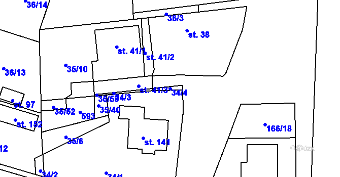 Parcela st. 34/4 v KÚ Černá u Bohdanče, Katastrální mapa