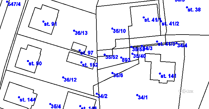 Parcela st. 35/52 v KÚ Černá u Bohdanče, Katastrální mapa