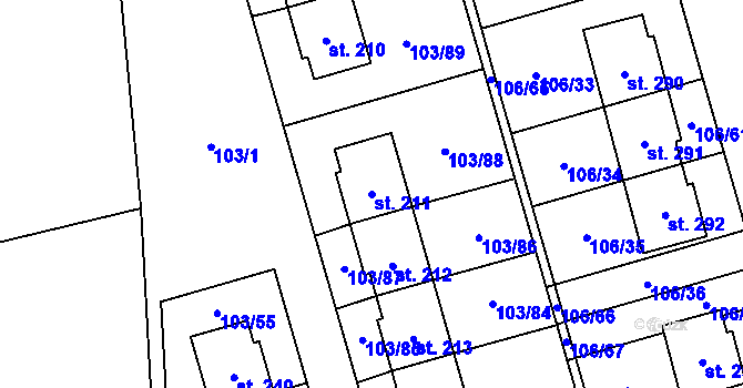 Parcela st. 211 v KÚ Černá u Bohdanče, Katastrální mapa