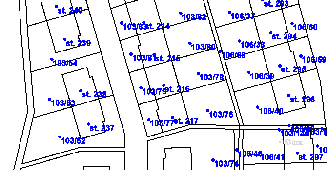 Parcela st. 216 v KÚ Černá u Bohdanče, Katastrální mapa