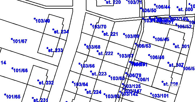 Parcela st. 222 v KÚ Černá u Bohdanče, Katastrální mapa