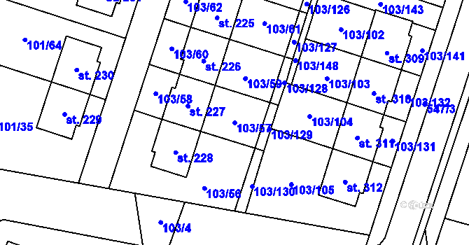 Parcela st. 103/57 v KÚ Černá u Bohdanče, Katastrální mapa