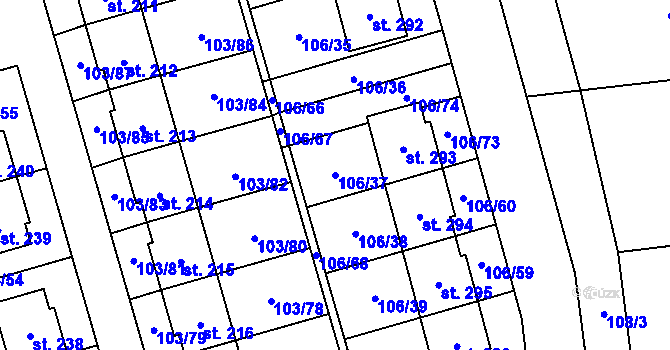 Parcela st. 106/37 v KÚ Černá u Bohdanče, Katastrální mapa