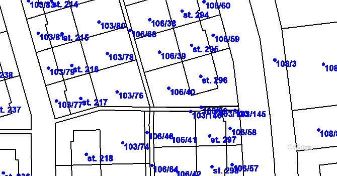 Parcela st. 106/40 v KÚ Černá u Bohdanče, Katastrální mapa