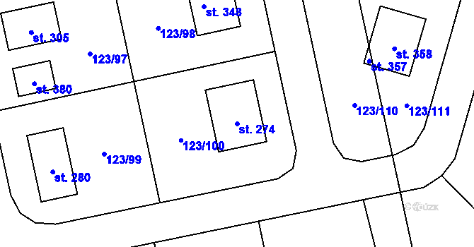 Parcela st. 274 v KÚ Černá u Bohdanče, Katastrální mapa
