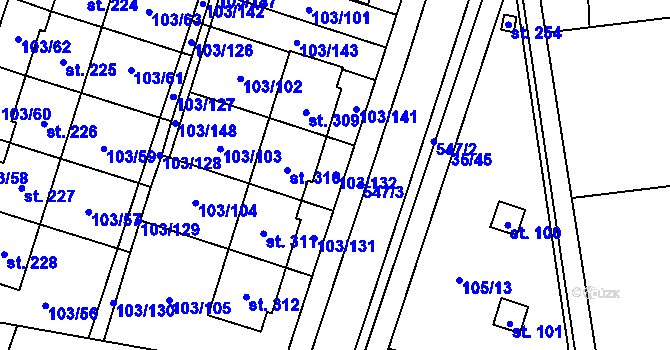 Parcela st. 103/132 v KÚ Černá u Bohdanče, Katastrální mapa