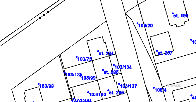 Parcela st. 284 v KÚ Černá u Bohdanče, Katastrální mapa