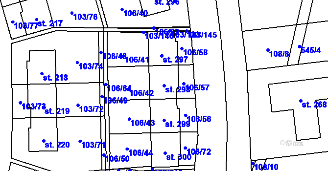 Parcela st. 298 v KÚ Černá u Bohdanče, Katastrální mapa