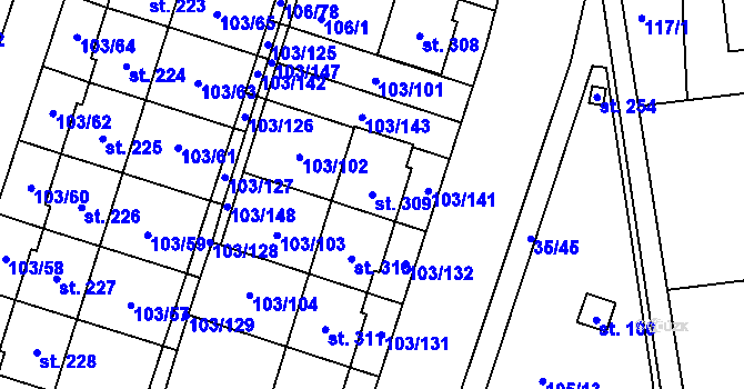 Parcela st. 309 v KÚ Černá u Bohdanče, Katastrální mapa