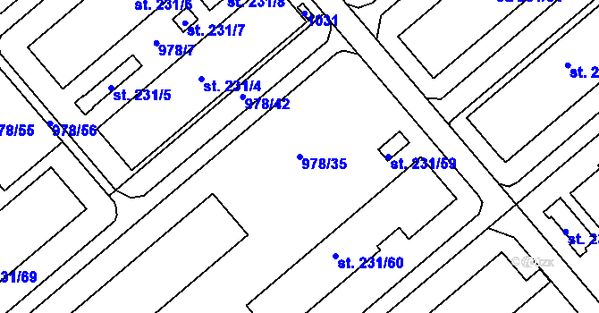 Parcela st. 978/35 v KÚ Rybitví, Katastrální mapa