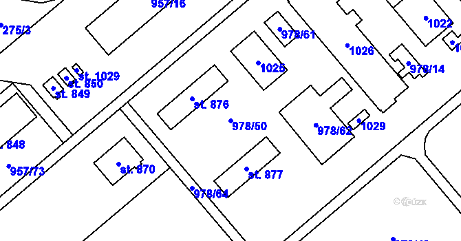 Parcela st. 978/50 v KÚ Rybitví, Katastrální mapa