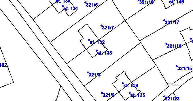 Parcela st. 133 v KÚ Rybitví, Katastrální mapa