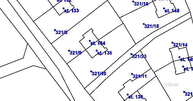 Parcela st. 135 v KÚ Rybitví, Katastrální mapa