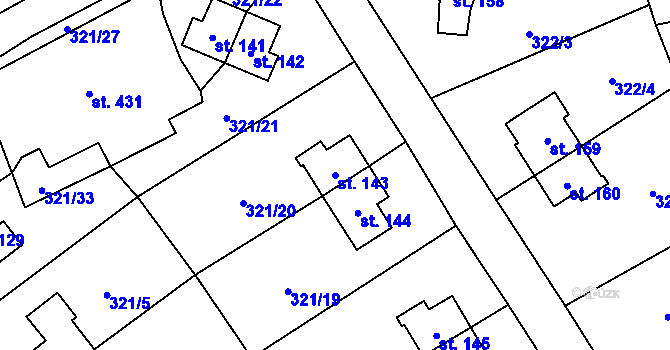 Parcela st. 143 v KÚ Rybitví, Katastrální mapa