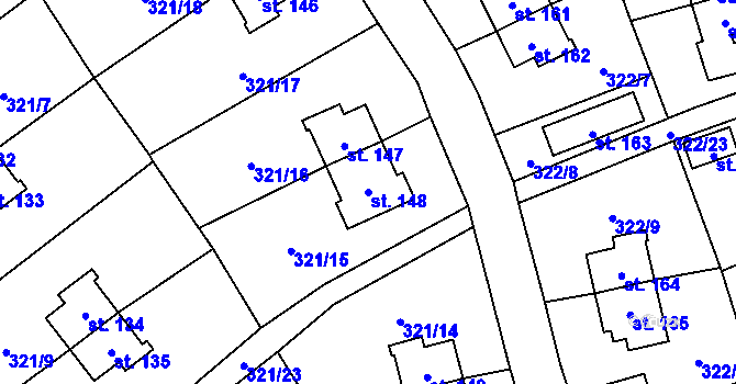 Parcela st. 148 v KÚ Rybitví, Katastrální mapa