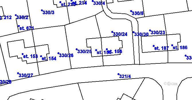 Parcela st. 155 v KÚ Rybitví, Katastrální mapa