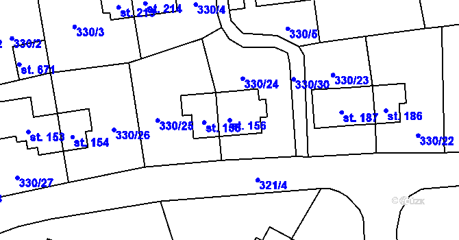 Parcela st. 156 v KÚ Rybitví, Katastrální mapa