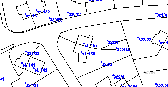 Parcela st. 157 v KÚ Rybitví, Katastrální mapa