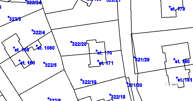 Parcela st. 170 v KÚ Rybitví, Katastrální mapa