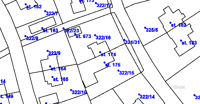 Parcela st. 174 v KÚ Rybitví, Katastrální mapa
