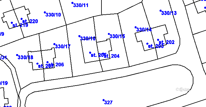 Parcela st. 204 v KÚ Rybitví, Katastrální mapa